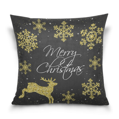 

ALAZA Throw Pillow Cover 16 X 16 inch Christmas Gift Cushion Cover with Golden Snowflakes And Deer Printed Pillowcase