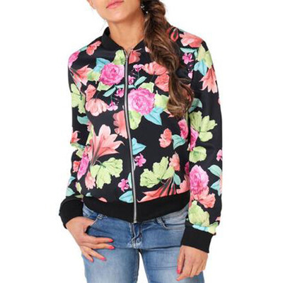 

Womens Vintage Floral Zipper Baseball Jacket Casual Coat Ethnic Style Outwear