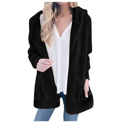 

Toponeto Autumn And Winter New Solid Color Plush Hooded Fashion Cardigan Coat Female