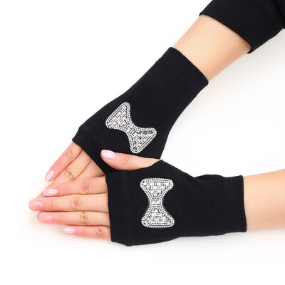 

New Fashion Unisex Winter Warm Knitted Crochet Gloves Black Pattern Series Long Fingerless Arm Warmers Gloves