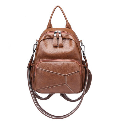 

Double-shoulder bag womens Korean waterproof PU soft leather backpack students bag high-capacity leisure travel