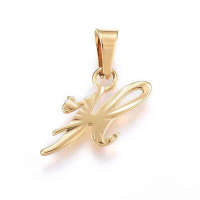 

304 Stainless Steel Pendants Alphabet Golden LetterH 15x9x1mm Hole 5x3mm