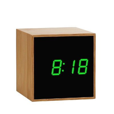 

Digital LED Bamboo Alarm Clock Wooden Square Clock Multifunctional Noiseless Mirror Clock