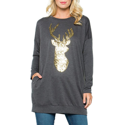 

Womens striped print irregular collar button long-sleeved T-shirt sweater