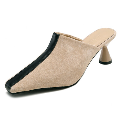 

Spring slippers little square heads Muller shoes thin heels bag heads half slippers lazy shoes
