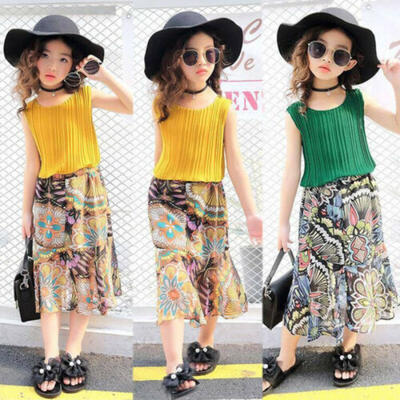 

UK 2PCS Kids Baby Girl Sleeveless Tops Floral Dress Outfits Sunsuit Summer 2-6T