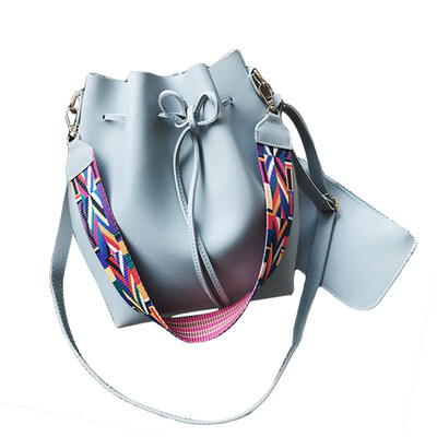 

Fashion Women Colorful Wide Strap Drawstring Bucket Shoulder Bag Crossbody Pouch