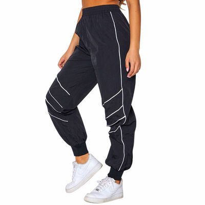 

Autumn Winter Ins Street Fashion Casual Pants Reflective Strip High Waist Beam Pants Women Black Color