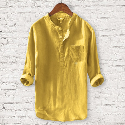 

Toponeto Mens New Style Fashion Pure Cotton And Hemp Long Sleeve Top Casual Blouse Top