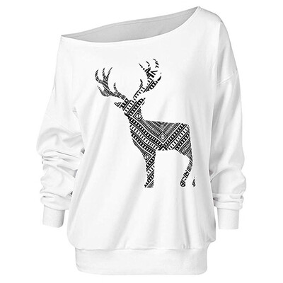 

Nomeni Women Christmas Long Sleeve Wapiti Blouse Sweatshirt Pullover Casual Tops