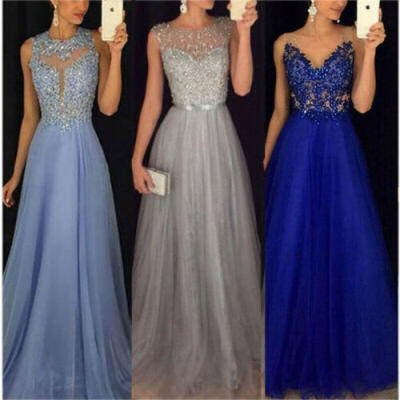 

Women Lady Formal Lace Wedding Bridesmaid Evening Party Prom Long Cocktail Dress