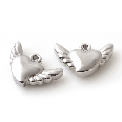 

304 Stainless Steel Charms Flying Heart Stainless Steel Color 11x16x4mm Hole 15mm
