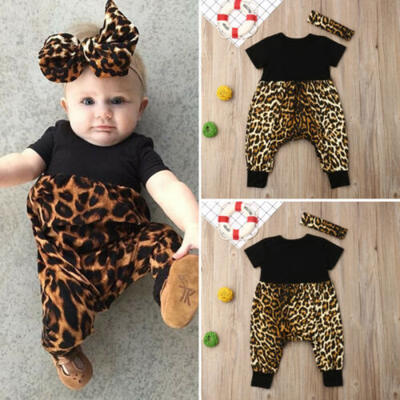 

US Newborn Baby Girl Leopard Romper Bodysuit Jumpsuit Headband Outfits Clothes