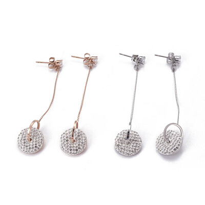 

304 Stainless Steel Dangle Stud Earrings with Polymer Clay Rhinestone Donut Mixed Color 66mm Pin 08mm