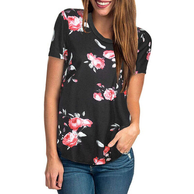 

Nomeni Womens Short Sleeve Floral Print T-Shirt Ladies Casual Blouse Tops