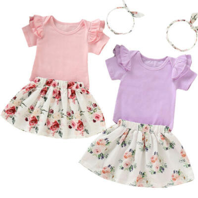 

Infants Kid Baby Girl Clothes Tops Romper Floral TuTu Skirts Dress 3Pcs Outfits