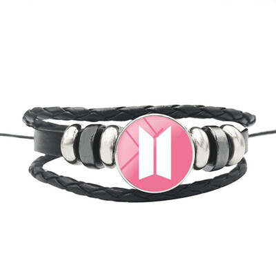 

Skisneostype- Kpop BTS Bracelet Bangtan Boys Black Handmade Leather Rope Bracelet Time Gem Cabochon Wristband
