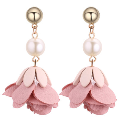 

2018 Korean Flowers Fashion Jewelry Simulated Pearl Beads Simple Long Earrings For Women