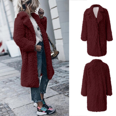 

Toponeto Womens Warm Artificial Wool Coat Jacket Lapel Long Style Winter Outerwear