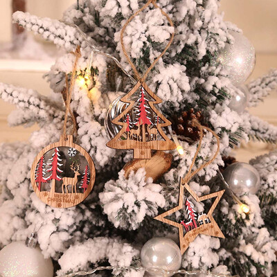 

6PcsSet Diy TreeStar Green Red Wooden Pendants Ornaments For Christmas Party Xmas Tree Ornaments Kids Gifts Decorations