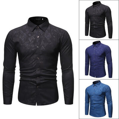 

Mens Long Sleeve Print Dress Shirt Button Down Slim Fit T-shirts