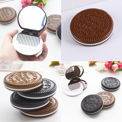 

Siaonvr Mini Pocket Chocolate Cookie Biscuits Compact Mirror With Comb Cute