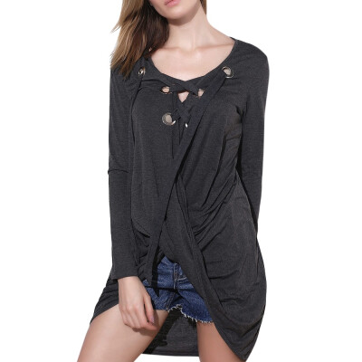 

Stylish V-Neck Long Sleeve Asymmetrical Women T-Shirt