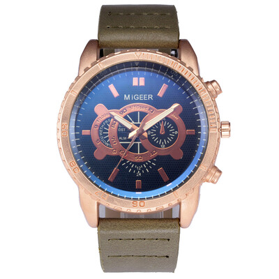 

Gobestart High-End New Geneva Mens Leather Strap Stainless Steel Quartz Analog Watch