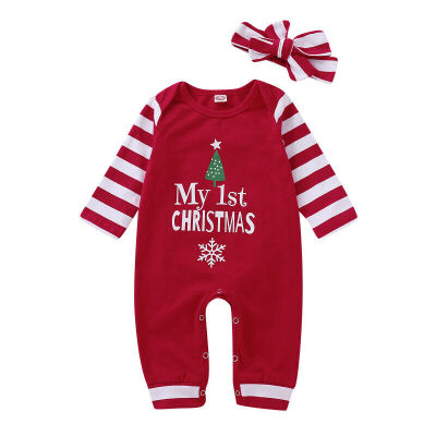 

Christmas Newborn Baby Girl Stripe Romper Jumpsuit Pants Headband Outfit Clothes