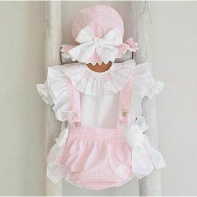 

AU Newborn Infant Baby Girls Clothes Tops Plaids Shorts Overalls Outfit Sunsuit