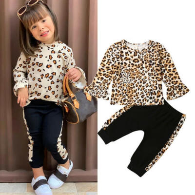 

UK Toddler Kids Baby Girl Outfit Clothes Leopard Tops T-Shirt Pants Leggings Set