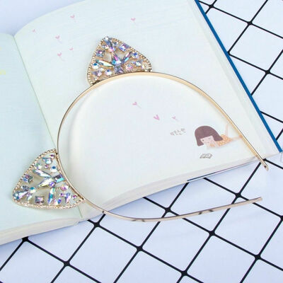

Girls Kids Cat Ear Alice Band Headband Metal Rhinestone Hairband Costume Cosplay