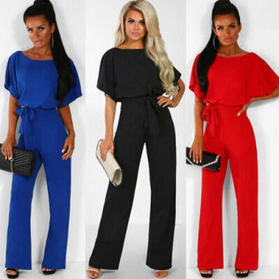 

Fashion Women Jumpsuit Lady Crew Neck Short Sleeve Playsuit Formal Party Romper