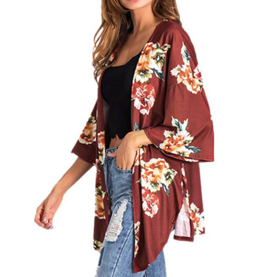 

Toponeto Womens Fashion Cotton Autumn Flower Print Half Sleeve Fashion Long Coat