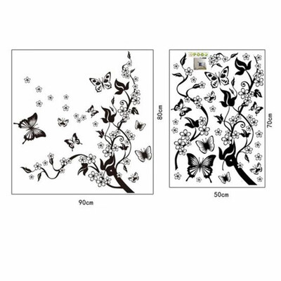 

50x70cm Wall Stickers Butterfly Vine Black Flowers Wall Decoration Film Home Decor