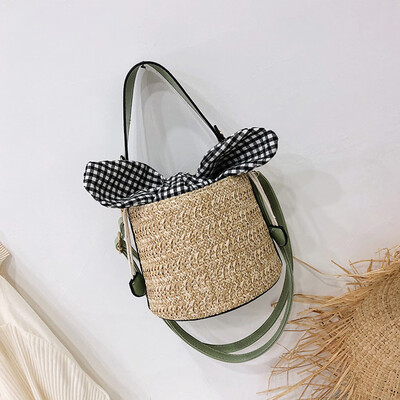 

Tailored Women Beach Straw Bucket Bag Burlap Square Bag Messenger Bag