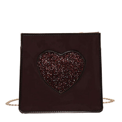

Women Heart Sequins Chain Crossbody Shoulder Pouch Square Patent Leather Bag