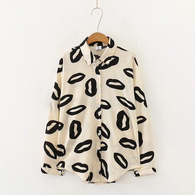 

Tailored Fashion Women Long Sleeve Blouse Dot Print Shirt Loose Blouse Lapel Top Autumn
