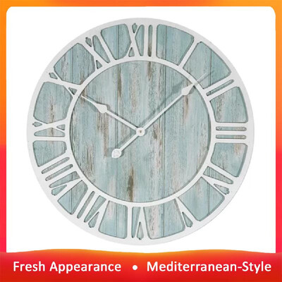

Wooden Clock Living Room Round Large Non-Ticking Wall Clock Home Decoration Fresh Mediterranean-Style Quartz Movement Clock