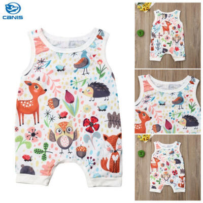 

UK Infant Baby Girl Floral&Fox Print Sleeveless Romper Jumpsuit Outfits Clothes