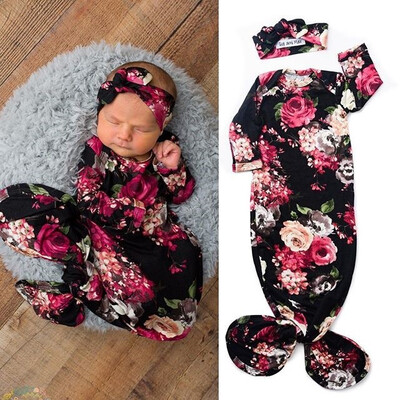 

Cute Baby Girl Flower Swaddle Wrap Blanket Long Sleeve Sleeping BagHeadband