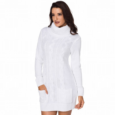 

Long sleeved turtleneck ribbed knit long sweater womens