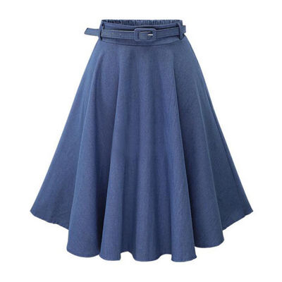 

Women High Waist Long Section Denim With Belt Dress Casual Elegant Versatile Loose Half-length Cowboy Skirt
