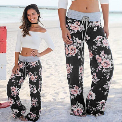 

Tailored Women Floral Prints Drawstring Wide Leg Pants Leggings BKL