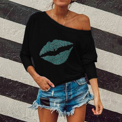 

Tailored Women Fashion Sexy Lips Print Long-sleeved Hoodie Sweatshirt Tops Blouse