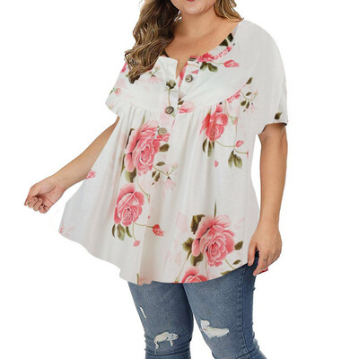 

Roseonmyhand Womens Plus Size Floral Blouses V Neck Button Up Tops Ruffle Short Sleeve Shirt