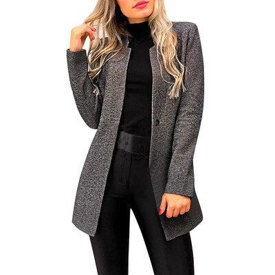 

Toponeto Women Solid OL Style Long Sleeve Blazer Elegant Slim Suit Woolen Coat