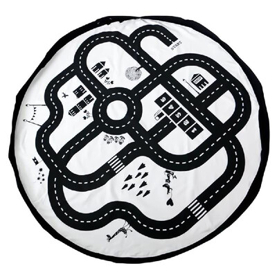 

Play Mat&Toy Storage Bag Big Size 53 Inch Diameter Canvas Quick Organizer Floor Activity Blanket with Roads Shapes for Home Ou