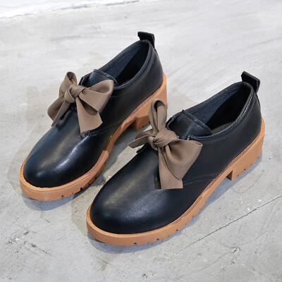 

Ins soft sister small leather shoes female British wind spring bow lazy person a foot high heel retro single shoes