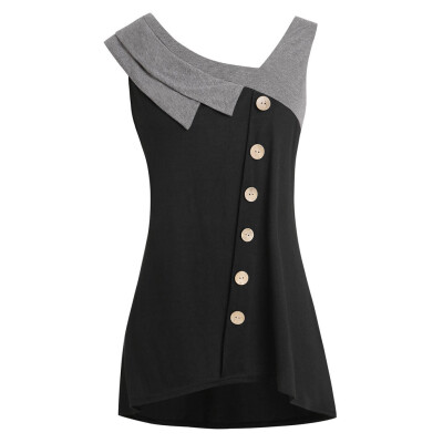 

Roseonmyhand Women Fashion Plus Size Skew Neck Asymmetric Tank Top Sleeveless Button T-Shirt